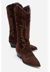 Resim Luvishoes Matıas Kahverengi Süet Hakiki Deri Kadın Nakışlı Western Çizme Kahverengi 