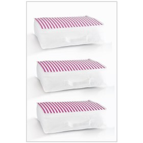 Resim Vedsey Orta Boy Pembe Çizgili Hurç & Baza Altı -dolap İçi -sandık İçi Düzenleyici 3 Lü Set 53x44x20cm Pembe 