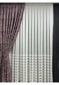 Resim Mürdüm Detaylı Gül Kurusu Zemin Fon Perde 1/3 Sık Pile Mürdüm 