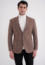 Resim Efor Comfort Fit Torba Cep Kazayağı Desenli %100 Yün Tütün Blazer Ceket C 729 