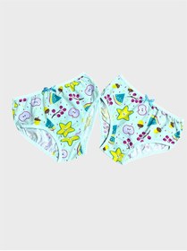 Resim elmas kids Kız Çocuk %100 Pamuklu Yeşil Yıldız Meyve Desenli 2li Slip Külot 
