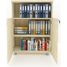 Resim Modüler Dünyası Kapaklı Kitaplık Dosya Dolabı Meşe - 80X38X117 (307711791) Meşe 