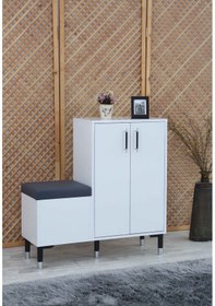 Resim Retro Puflu Ayakkabılık Beyaz 