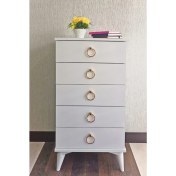 Resim Viola Consept Suntalam Şifonyer 51x40x96 cm 5 Çekmeceli Parlak Beyaz Minimalist Tasarım 