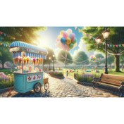Resim Venspor Eğlenceli Dondurma Arabası ve Park Manzarası Arkaplan - 200x150cm Fon Duvar Örtüsü 