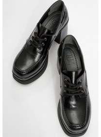 Resim Luvishoes Luvi Shoes Dudley Siyah Cilt Bağcıklı Kadın Platform Topuklu Ayakkabı Siyah-2 