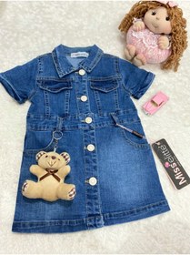 Resim Kız Bebek Oyuncak Ayılı Kot Denim Jean Elbise 