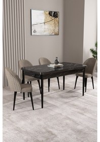 Resim Milas Siyah Mermer Desen 80x132 Mdf Açılabilir Yemek Masası Takımı 4 Adet Sandalye Cappucino 