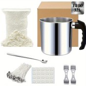 Resim 115 parça/1 set DIY mum yapım kiti malzemeleri, 1 adet 43.96 ons mum dökme potası, 2 adet metal mum fitil tutucu, 50 mum fitili, 60 mum fitil etiketi ve 1 kaşık, 200g soya mumu - DIY mum yapımı için mükemmel, mum yapımına meraklılar için harika bir doğum günü/Şükran Günü hediyesi. 