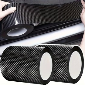 Resim 1 Rulo 3D Nano Karbon Fiber Tarzı Araç Kapı Eşiği Koruyucu - 3m PVC Su Geçirmez Çizilmeye Dayanıklı Yapışkan Bant, Mat Siyah İç Mekan Kapı Kenar Koruması için Araç Koruma Şeridi 