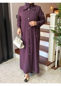 Resim Esra Butik78 Mürdüm Renk Büyük Beden Uyumlu Yazlık Paraşüt Kumaş Tesettür Kap 