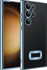 Resim Samsung Galaxy S23 Ultra Yanları Renkli Lens Korumalı Logo Gösteren Luxury Silikon Kılıf - Mavi 