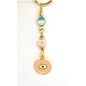 Resim Azrua Pembe Balıklı Metal Nazar Boncuğu Anahtarlık 