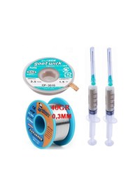 Resim Dörtlü Set Flux,lehim Emme Fitili 3,5mm Ve Mechanic Lehim Teli 40gr 0,3mm X03 