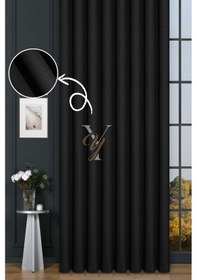 Resim Keten Fon Perde V-4036 Siyah Siyah 