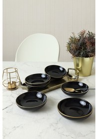 Resim Keramika Siyah Gold Halka Çerezlik / Sosluk 13 Cm 6 Adet Siyah 
