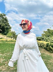 Resim Palet Desen Bambu Eşarp Bej-kırmızı 