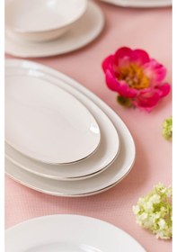 Resim Ceyda Platin Kenarlı Porselen Kayık Tabak 25 Cm Ekru 