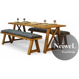 Resim Neiwel Pina Doğal Ahşap Banklı Mutfak Ve Yemek Masası Takımı-100-240 Takım Açık Ceviz 