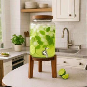 Resim Welcomein Akasya Standlı Cam Sebil 5l Musluklu Soğuk Içecek Dispenseri Limonata, Detoks Suyu, Meyve Aromaları 