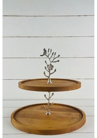 Resim 2 Katlı 25/30 Cm Gümüş Bahar Ahşap Kek Sunum Standı, Servis Sunum 