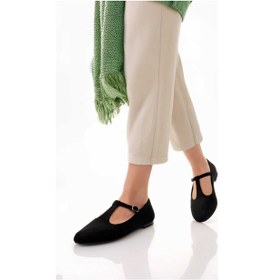 Resim Siyah Süet T-strap Mary Jane Tasarım Babet Siyah Süet 