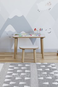 Resim POFİTTO Yaz-sil Yüzey Çocuk Masası - Aktivite Masası - Çocuk Çalışma Masası Takımı 1 Adet Tabureli 