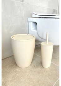 Resim Primanova Pure 2'li Banyo Seti Çöp Kovası + Tuvalet Fırçası Bej Renkli 
