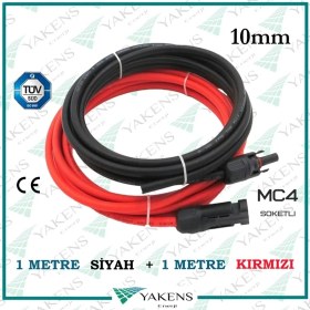 Resim Yakens Enerji Mc4 Soketli (1m+1m) 2 Metre 10MM Güneş Paneli Hazır Solar Kablo Siyah Kırmızı 