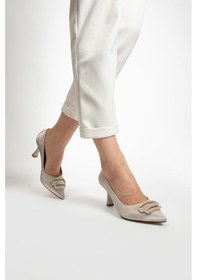 Resim Paris Bej Saten Topuklu Ayakkabı A741-bej Bej 