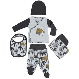 Resim Veropukahome Ecocotton Pingu Erkek Bebek Zıbın Seti 5'Li Beyaz 0-3 Ay Beyaz 