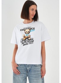 Resim Alexandergardı Baskılı Bisiklet Yaka Kadın T-shirt Beyaz 