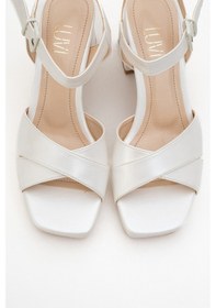 Resim Luvi Shoes Lisbon Sedef Cilt Çapraz Bantlı Kadın Platform Topuklu Ayakkabı Sedef 