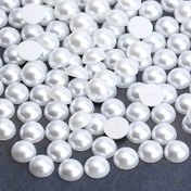 Resim 100 adet 10mm şık beyaz boncuk - Parlak yarım yuvarlak düz arkalı akrilik boncuklar, DIY takı, ayakkabı ve düğün süslemeleri için uygun, pürüzsüz yüzey 