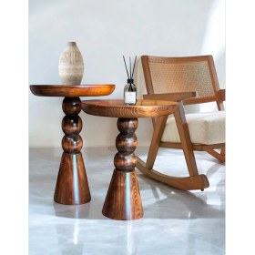 Resim Aselya Home Doğal Ahşap 2'li Set Mantar Yan Sehpa Modern Ceviz Renk Fiskos Zigon Çiçeklik 