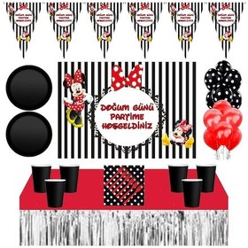 Resim Minnie Mouse 8 Kişilik Afişli Masa Etekli Doğum Günü Parti Mal 