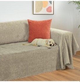 Resim Jakarlı Şönil Koltuk Örtüsü Çekyat Örtüsü Koltuk Şalı 175x300 Kaymaz Kum Beji Kum Beji 