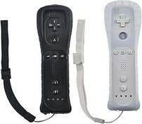 Resim 2 x Wii uzaktan kumanda, oyun kumandası Wii Controller kablosuz uzaktan hareket sensörü, Wii ve Wii konsolu için yedek Gamepad Controller, silikon kılıf ve el kayışı (beyaz siyah) 