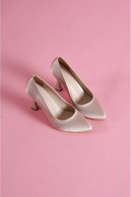 Resim Divolya Vest Bej Saten Günlük Kullanım Stiletto 