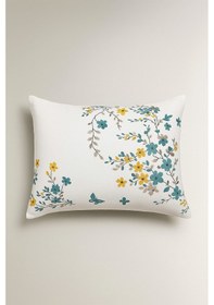 Resim Kelebek Turkuaz Desenli 2 Li Yastık Kılıfı Pamuklu Kumaş Fermuarlı Turkuaz 