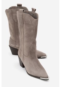 Resim Luvi Shoes Alvı Vizon Süet Hakiki Deri Metal Detaylı Kadın Western Bot Vizon 