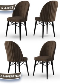 Resim Canisa Jena Serisi 4 Adet Kahve Yemek Odası Sandalyesi 1.sınıf Babyface Ithal Kumaş Siyah Gürgen Ayak 