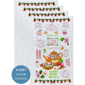 Resim 4lü Paket Baskılı Beyaz Mutfak Havlusu Modeli Good Day 