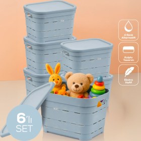 Resim 6'lı Kapaklı 5 Litre Delikli Saklama Kutusu Mavi 