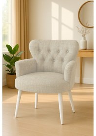 Resim Azra Mobilya Krem Keten Kumaş Tekli Koltuk Berjer - Cafe Koltuğu - Bekleme Koltuğu - Beyaz Ayak Krem 