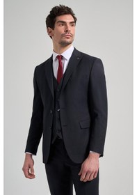 Resim İmza Koyu Lacivert Çizgili Desen 2 Düğme Classic Esnek Slim Fit Takım Elbise 1001250158 Koyu Lacivert 