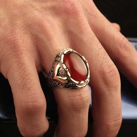 Resim Carnelian Agate Aqeeq 925 Sterling Silver Elegant Mens Ring - US: 13 / 70 mm / Turk: 30 