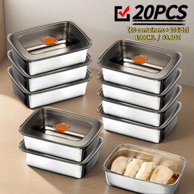 Resim Dayanıklı Paslanmaz Çelik 20 Parça/Set Yemek Kapları (10 Kab + 10 Kapağı) - 1000ml Kilitli, Sızdırmaz, Bulaşık Makinesi ve Dondurucuya Uygun Öğle Yemeği Çantası, İkramlara Hazırlık İçin; Kamp, Çok Amaçlı Kullanım için Üstüne Biriktirilebilir, Şişmanlık İdare Planlamasına Destekleyici, Kampların Vazgeçilmezi, Sağlam Tasarım, Ofis Öğlenleri, İncelemeler 