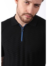 Resim Ferraro Siyah Polo Yaka Fermuarlı Erkek Pamuk Triko T-Shirt-Siyah (417942134) Siyah 