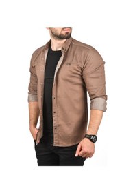 Resim Deepsea Erkek Kahve Dar Kesim Çıt Çıt Düğmeli Pamuklu Kot Gömlek Likralı Spor Gömlek 2300412 Kahve 